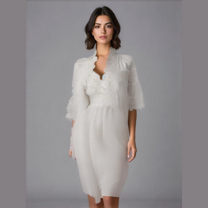 NWOT 80s LINGERIE  NEGLIGEE WHITE SILKY SATIN & FLORAL DESIGN LACE GOWN & ROBE